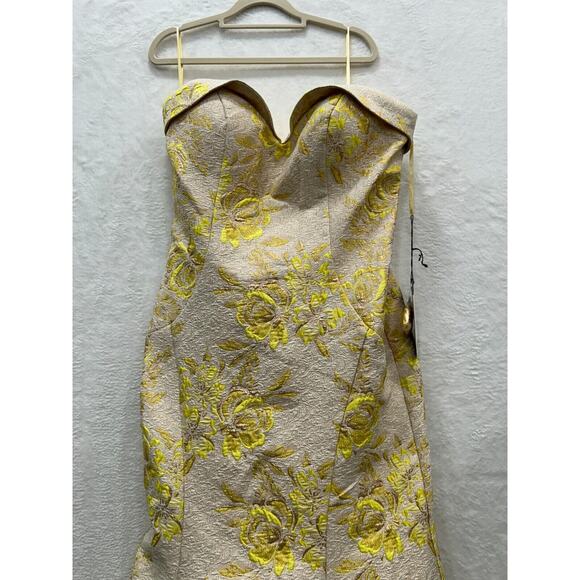 NWT Mac Duggal 66801 Metallic Brocade Strapless Bustier Gown Lemon Size 14W - Picture 5 of 14